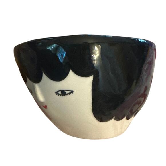 Anthropologie Kinska Raya Face Pot Ceramic Planter Girl Face Succulent Painted - Picture 2 of 8